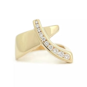 Asymmetrical Diamond Channel-Set Crisscross Ring 14K Yellow Gold, 5.20 Grams