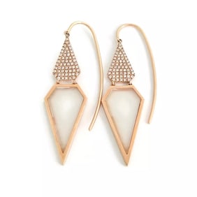Opal Slice Diamond Geometric Dangle Drop Earrings 14K Pink Rose Gold, 2.61 CTW