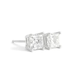 Princess Diamond Stud Earrings 14K White Gold 4-Prong Basket, 1.01 CTW