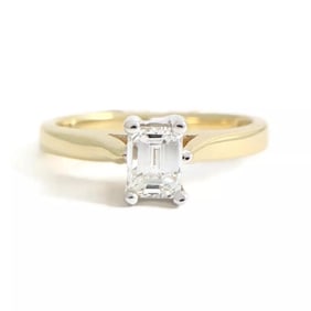 Emerald Cut Solitaire Diamond Engagement Ring 14K Yellow Gold .45 CT, 3.39 Grams