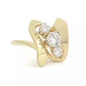 3-Stone Round Diamond Geometric Statement Ring 12K Yellow Gold, 4.56 Grams