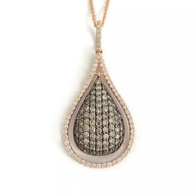Pave Cognac Diamond Teardrop Pendant Necklace 14K Pink Rose Gold, 1.76 CTW