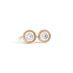 Round Bezel Diamond Stud Earrings 14K Pink Rose Gold .30 CTW