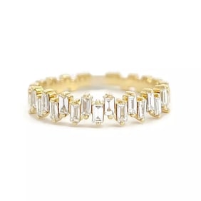 Jagged Baguette Diamond Statement Band Ring 14K Yellow Gold, Size 6.5, .65 CTW