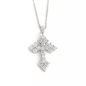 Cluster Diamond Cross Pendant Necklace 14K White Gold, 2.09 CTW