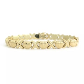 Heart XO Chain Link Bracelet 14K Yellow Gold, 7 Inches, 9.80 Grams