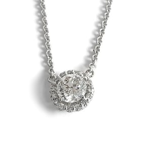 Round Halo Diamond Pendant Necklace 14K White Gold, 16 Inches, .87 CTW, 3.84 Gr