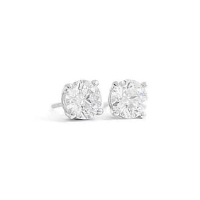 Round Lab-Created Diamond Stud Earrings 14K White Gold 4-Prong Basket, 1.09 CTW