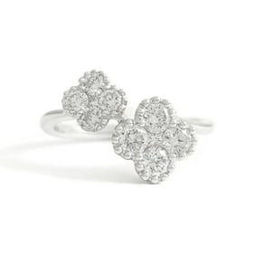 Cluster Diamond Clover Milgrain Bypass Wrap Ring 14K White Gold, .80 CTW