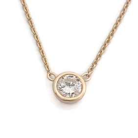Solitaire Diamond Bezel Pendant Necklace 14K Rose Gold .35 CT, 16 Inches