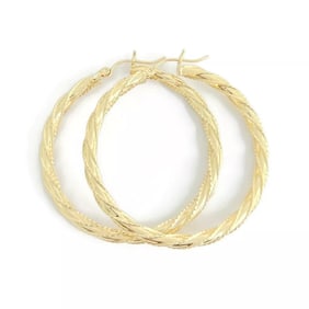 Big Twisted Hoop Earrings 14K Yellow Gold, 1.75 Inches, 4.60 Grams