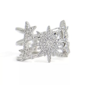Wide Diamond Star Starburst Statement Ring 14K White Gold .35 CTW