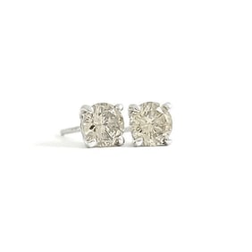 Round Champagne Diamond Stud Earrings 14K White Gold 4-Prong Basket .72 CTW