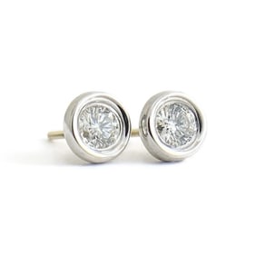 Round Diamond Bezel Stud Earrings Two-Tone 14K White Yellow Gold .52 CTW, 1.23 G