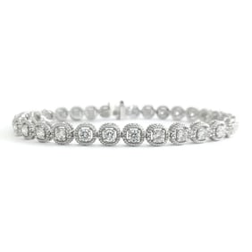 Milgrain Halo Round Diamond Tennis Bracelet 14K White Gold, 3.06 CTW, 11.52 Gr
