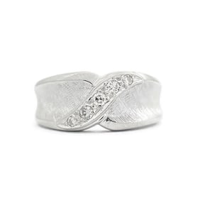 Wide Diagonal Diamond Satin Statement Ring 14K White Gold .10 CTW
