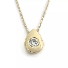 Solitaire Diamond Teardrop Pendant Necklace 14K Yellow Gold .40 CT, 17 Inches