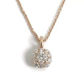 Round Diamond Halo Pendant Necklace 14K Pink Rose Gold, .44 CTW