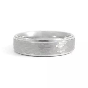Men's Silver Step-Edge Hammered Wedding Band Ring Tungsten, Size 10, 6 mm