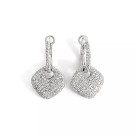 Pave Diamond Tag Dangle Drop Earrings 14K White Gold, .80 CTW