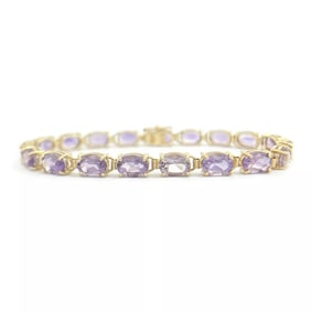 Oval Amethyst Purple Gemstone Tennis Bracelet 14K Yellow Gold 15.20 CTW, 9.66 Gr