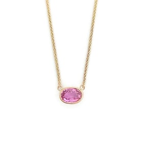 Oval Pink Sapphire Gemstone Solitaire Pendant Necklace 14K Rose Gold .66 CT