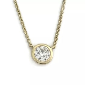 Solitaire Diamond Bezel Pendant Necklace 14K Yellow Gold .56 CT, 16 Inches