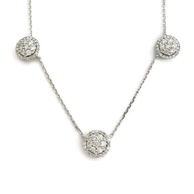 Round Diamond Cluster Pendant Station Necklace 14K White Gold 1.54 CTW
