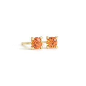 Round Orange Citrine Gemstone Stud Earrings 14K Yellow Gold, .30 CTW