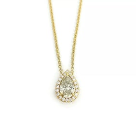 GIA Fancy Yellow Diamond Teardrop Halo Pendant Necklace 14K Yellow Gold .86 CTW