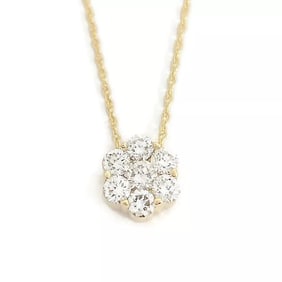 Round Diamond Cluster Pendant Necklace 14K Yellow Gold 1.05 CTW