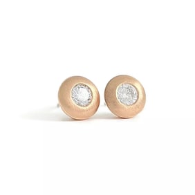 Round Thick Satin Bezel Diamond Stud Earrings 14K Pink Rose Gold .45 CTW