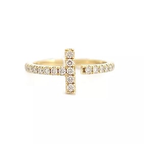 Pave Diamond Bar Pinky Midi Ring 14K Yellow Gold, Size 3, .31 CTW