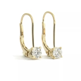 Round Diamond Drop Earrings 14K Yellow Gold Leverbacks .50 CTW