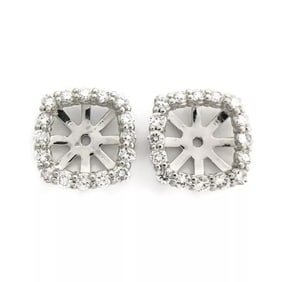 Cushion Diamond Halo Earring Jackets Enhancers 14K White Gold for 3.00 CTW Studs