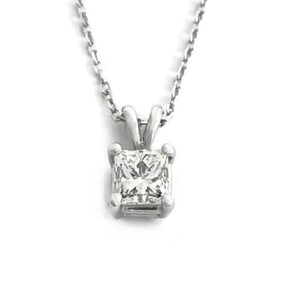 Princess Solitaire Diamond Pendant Necklace 14K White Gold, .50 CT, 16 Inches