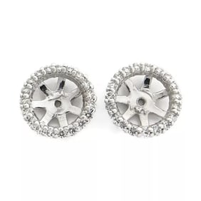 Round Diamond Halo Earring Jackets Enhancers 14K White Gold for 3.00 CTW Studs