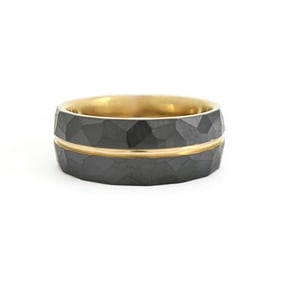 Men's Wide Black Textured Gold Line Titanium Wedding Band Ring, Size 9.5, 8 mm