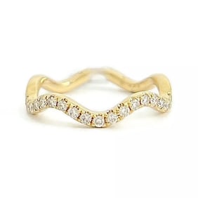 Wavy Zigzag Diamond Band Ring 14K Yellow Gold, Size 6.75, .32 CTW