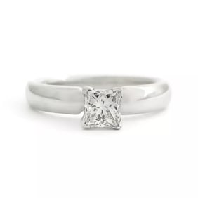 EGL Certified Princess Solitaire Diamond Engagement Ring 14K White Gold .52 CT