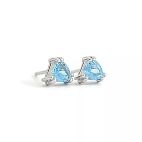Triangle Trillion Cut Blue Topaz Gemstone Stud Earrings 14K White Gold, .52 CTW