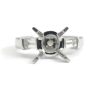 Straight Baguette Diamond Engagement Ring Setting Mounting 18K White Gold 4.94 G