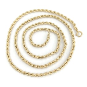 Long Rope Chain Necklace 14K Yellow Gold, 24 Inches, 3.2 mm, 22.60 Grams