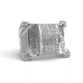 Men's Princess Diamond Invisible Set Ring 14K White Gold, 2.60 CTW, 21.14 Grams