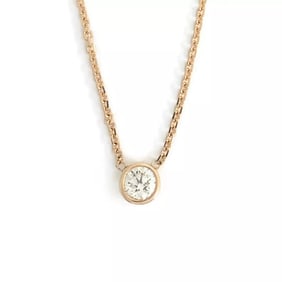Round Bezel Solitaire Diamond Pendant Necklace 14K Pink Rose Gold .20 CT