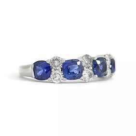 Cushion Blue Sapphire Diamond Statement Band Ring 18K White Gold 2.37 CTW