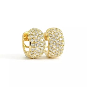 Wide Pave Diamond Small Hoop Huggie Earrings 18K Yellow Gold, .96 CTW