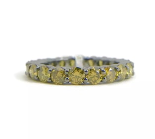 Yellow Diamond Eternity Band Ring 18K Black White Gold, 2.50 CTW, Size 6.75