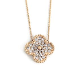 Pave Diamond Clover Pendant Necklace 14K Rose Gold, 5.21 gr