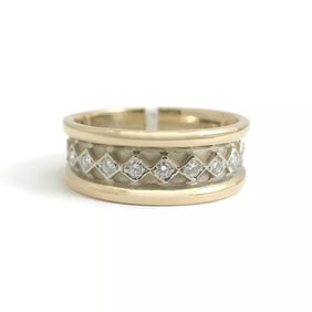 Diamond Two-Tone Band Ring in 14K Yellow White Gold, Size 7, 5.20 Grams